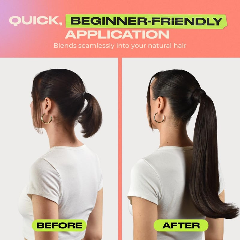 اي ان اتش وصلة شعر لولا من آي إن إتش هير - بني داكن | وصلة شعر لولا بطول 17 بوصة، ذيل حصان مستقيم بمشبك مع ثنية، قاعدة مشط ثابتة وتصميم ملفوف، طول متوسط للنساء، شعر صناعي نباتي خفيف الوزن - Image 3